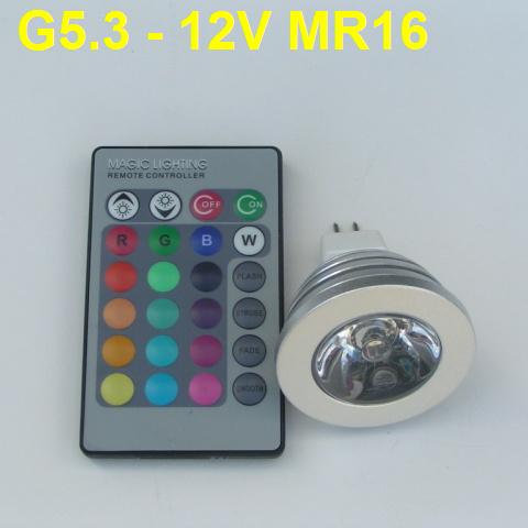 RGB LED Луничка G5.3 3W 12V с Дистанционно Управление